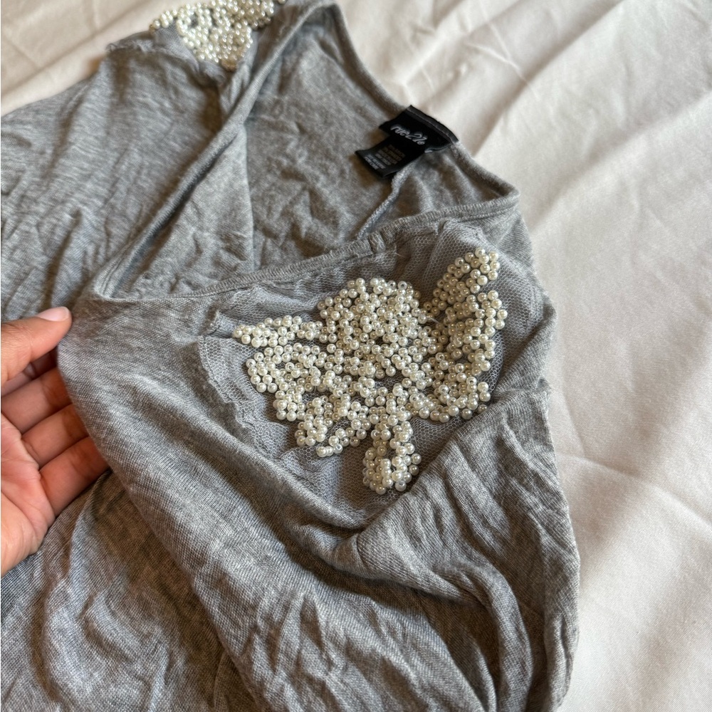 Rue21 Gray Blouse with Pearl Accents
